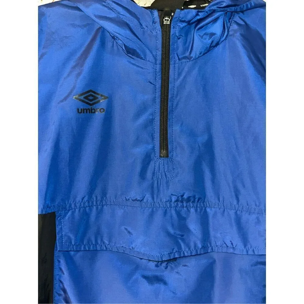 Umbro Hooded Windbreaker Track Jacket Lined Blue youth boys Size XL 16 18